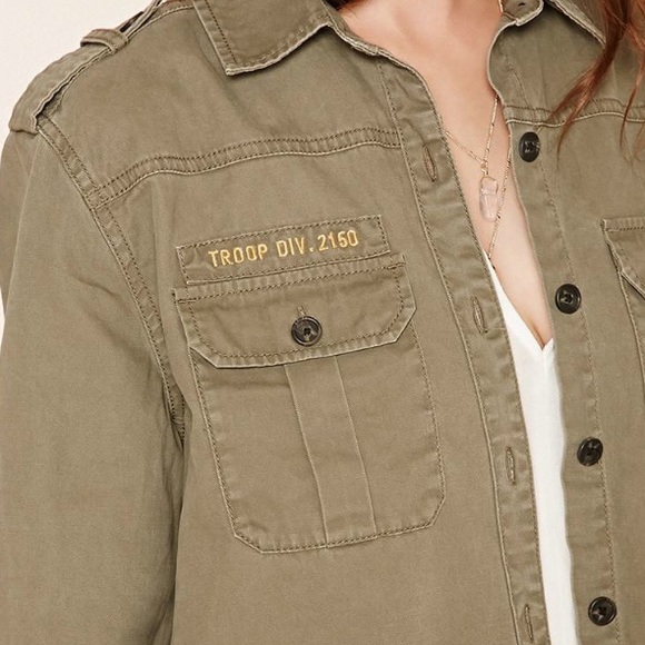 Forever 21 Army Green Women's Blue Troop Patch Utility Jacket - Picture 5 of 8